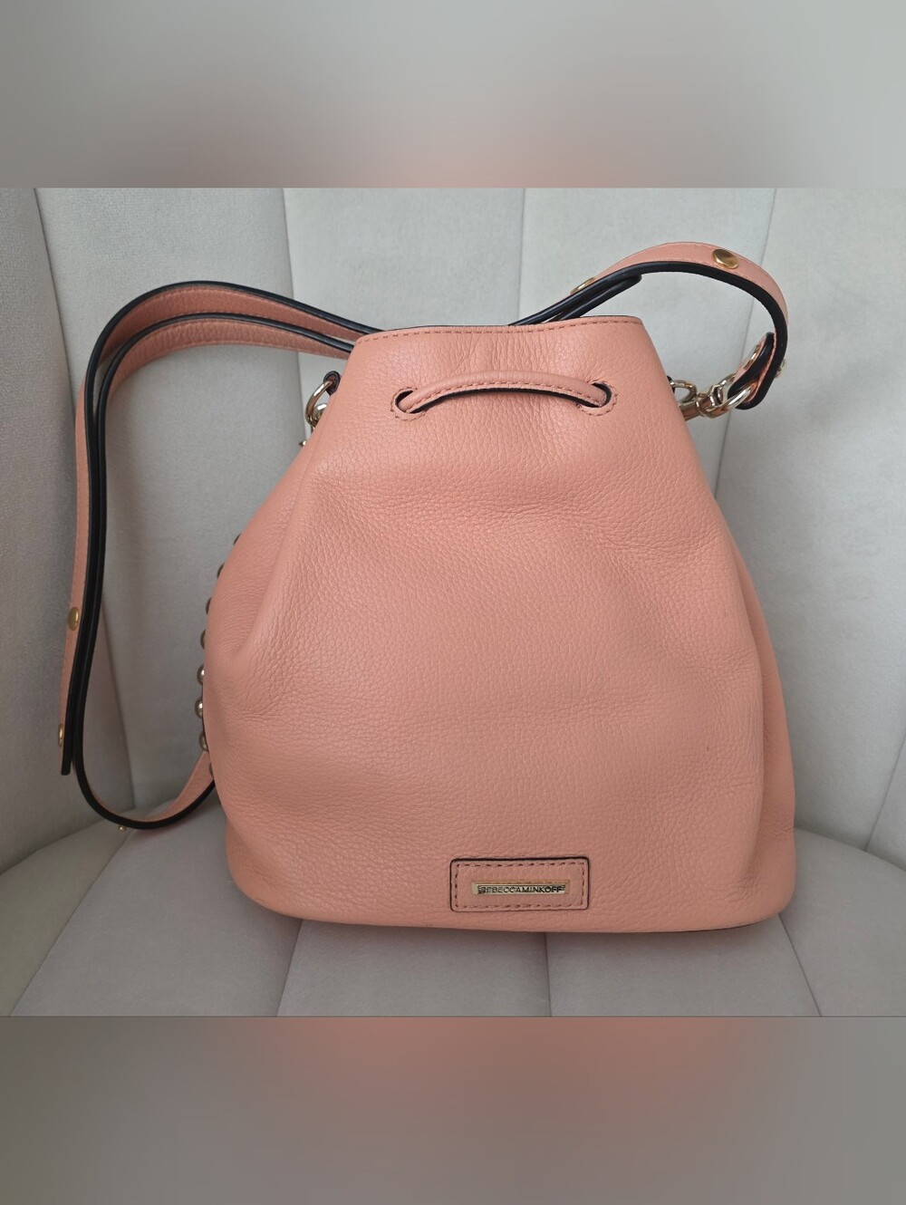 Rebecca Minkoff Apricot Pink Leather Drawstring Bucket Bag